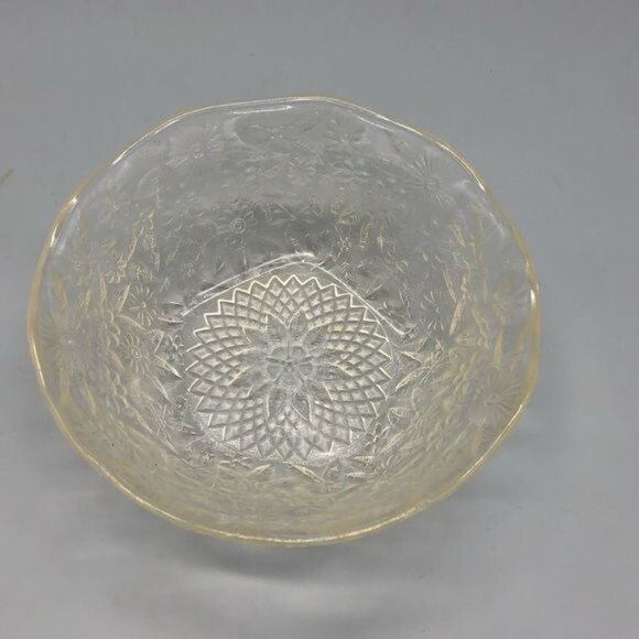 vintage glass floral clear serving bowl serving ripped 7x2.5" READ - Picture 3 of 8